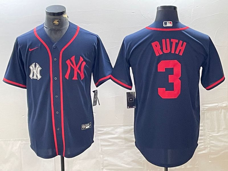 Men New York Yankees #3 Ruth Blue Third generation joint name Nike 2024 MLB Jersey style 2->new york yankees->MLB Jersey